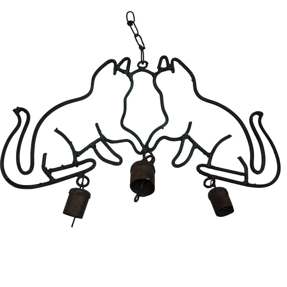 Cat-Themed Hand-Made Cast Iron Metal Wind Chime With Bells